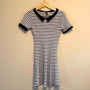 H&M black and white striped dress with collar